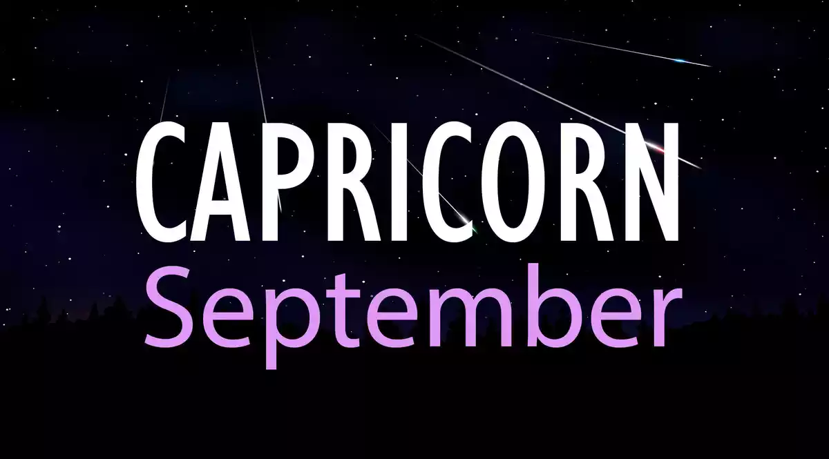 Capricorn September on a sky background with shooting stars