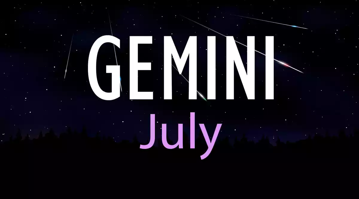 Gemini July on a sky background with shooting stars