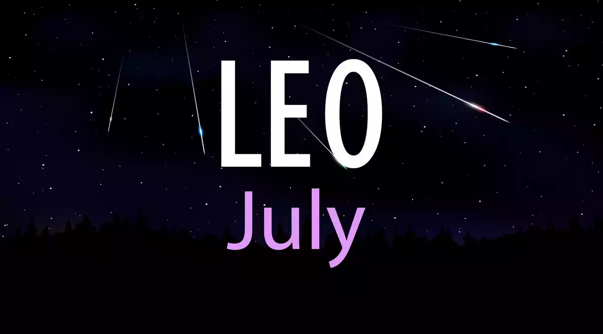 Leo July on a sky background with shooting stars