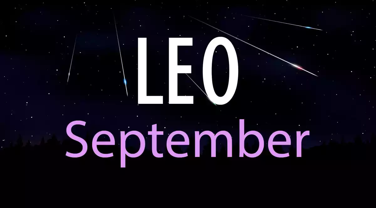 Leo September on a sky background with shooting stars
