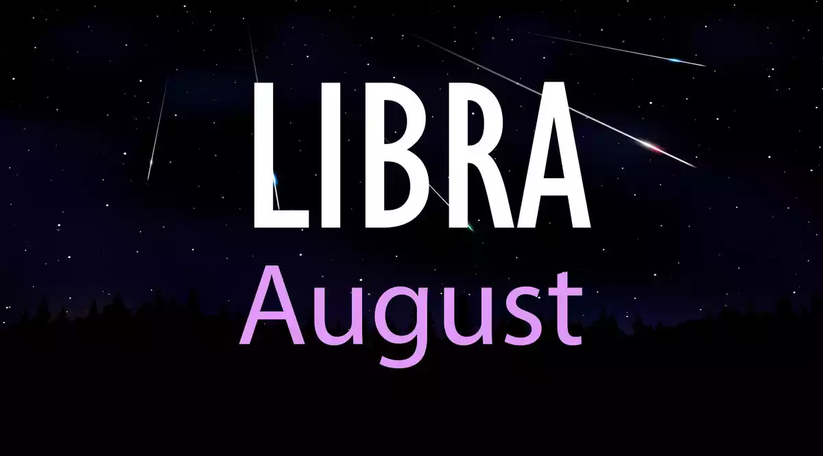 Libra August on a sky background with shooting stars