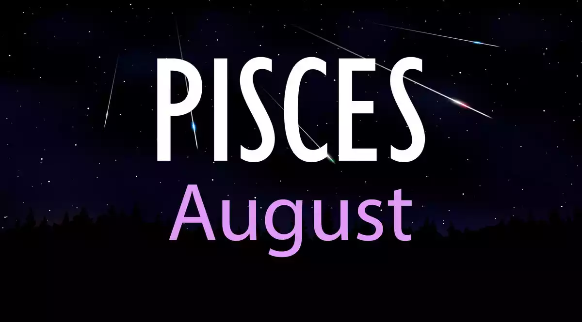 Pisces August on a sky background with shooting stars