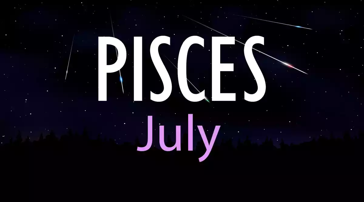 Pisces July on a sky background with shooting stars