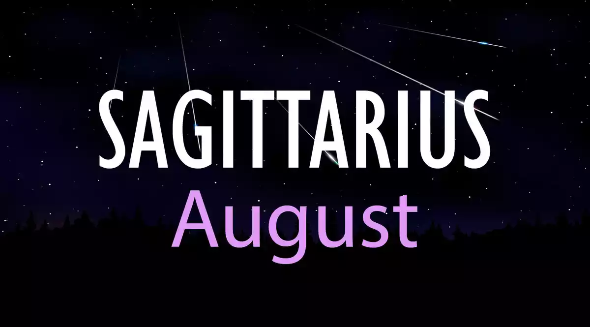 Sagittarius August on a sky background with shooting stars
