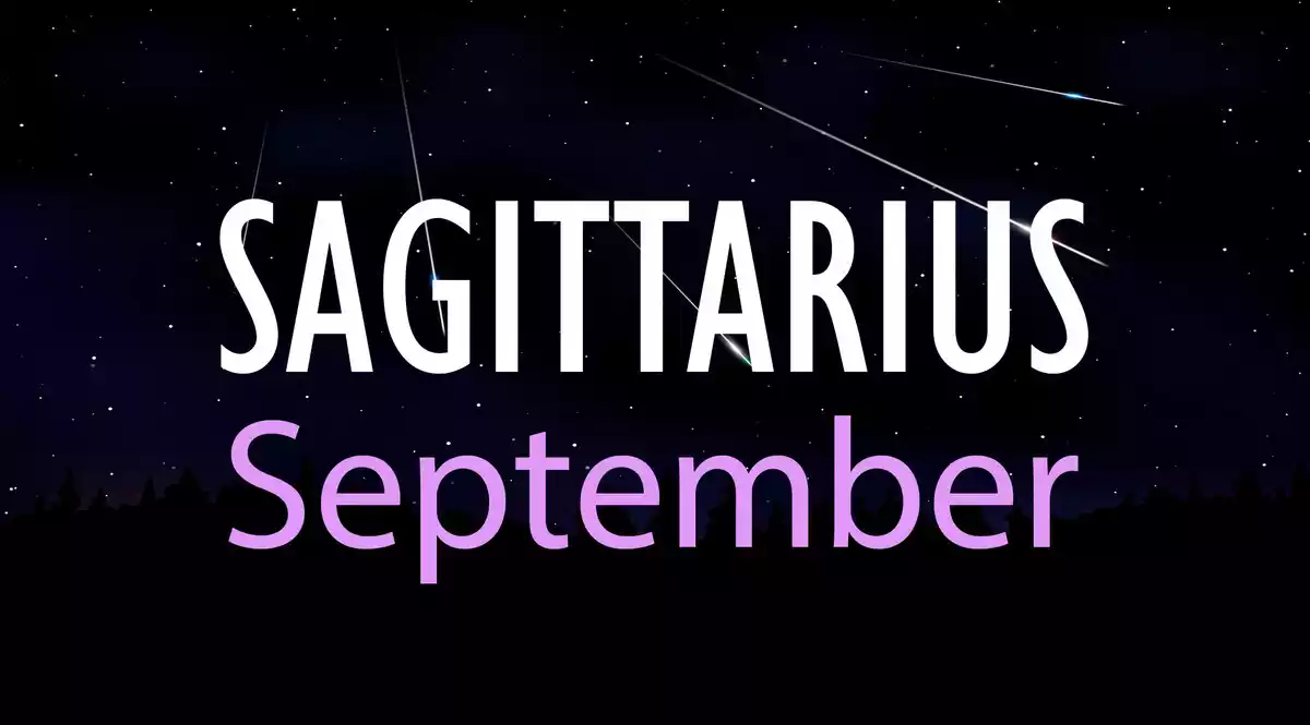 Sagittarius September on a sky background with shooting stars
