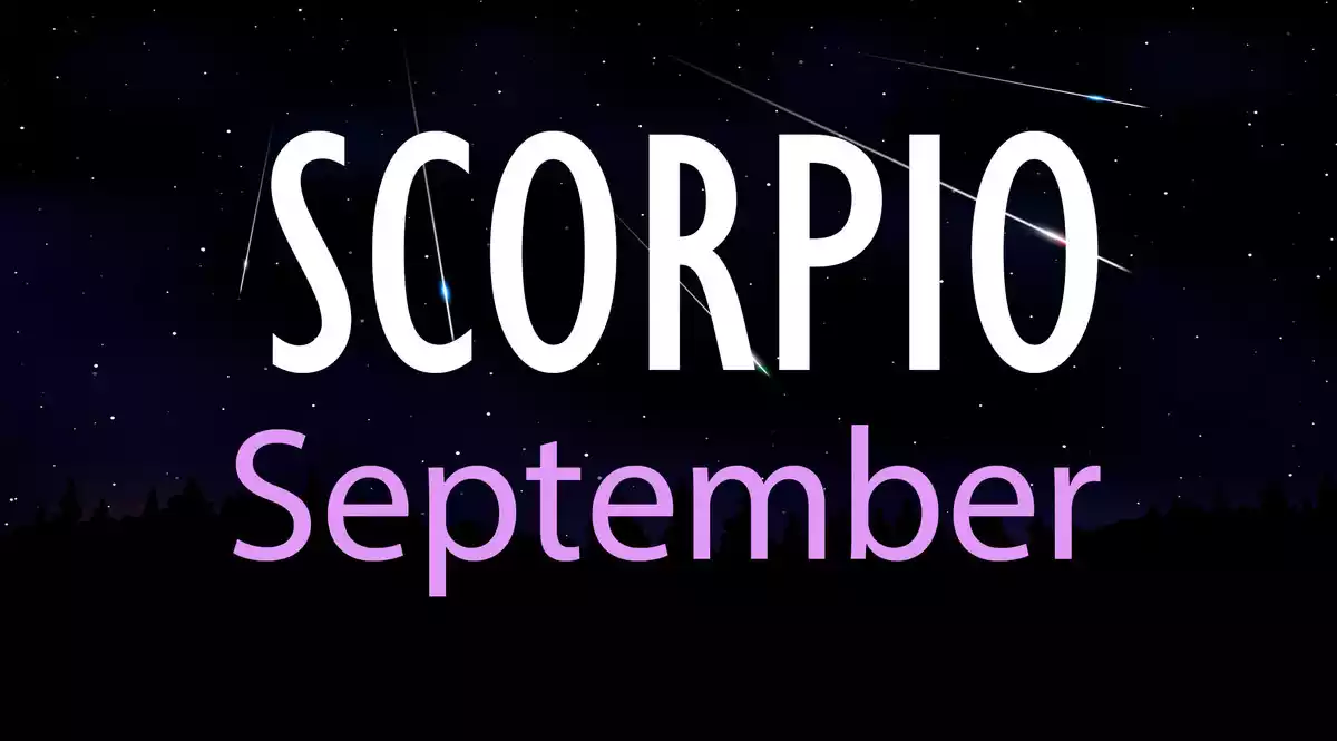 Scorpio September on a sky background with shooting stars