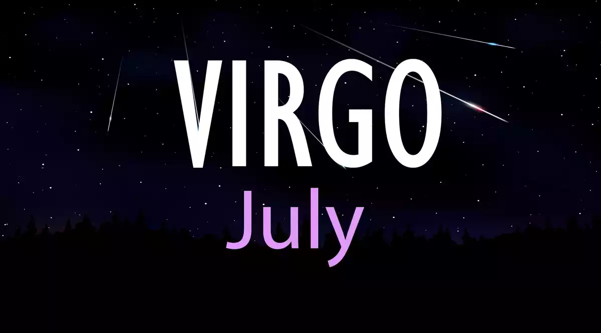 Virgo July on a sky background with shooting stars