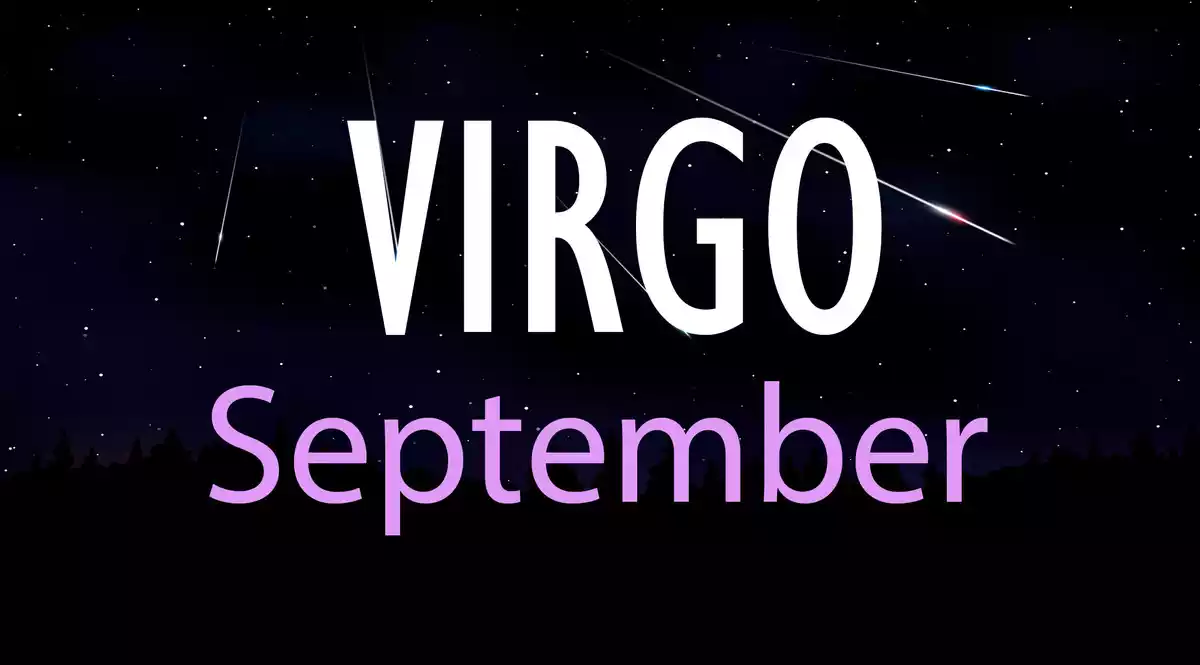 Virgo September on a sky background with shooting stars