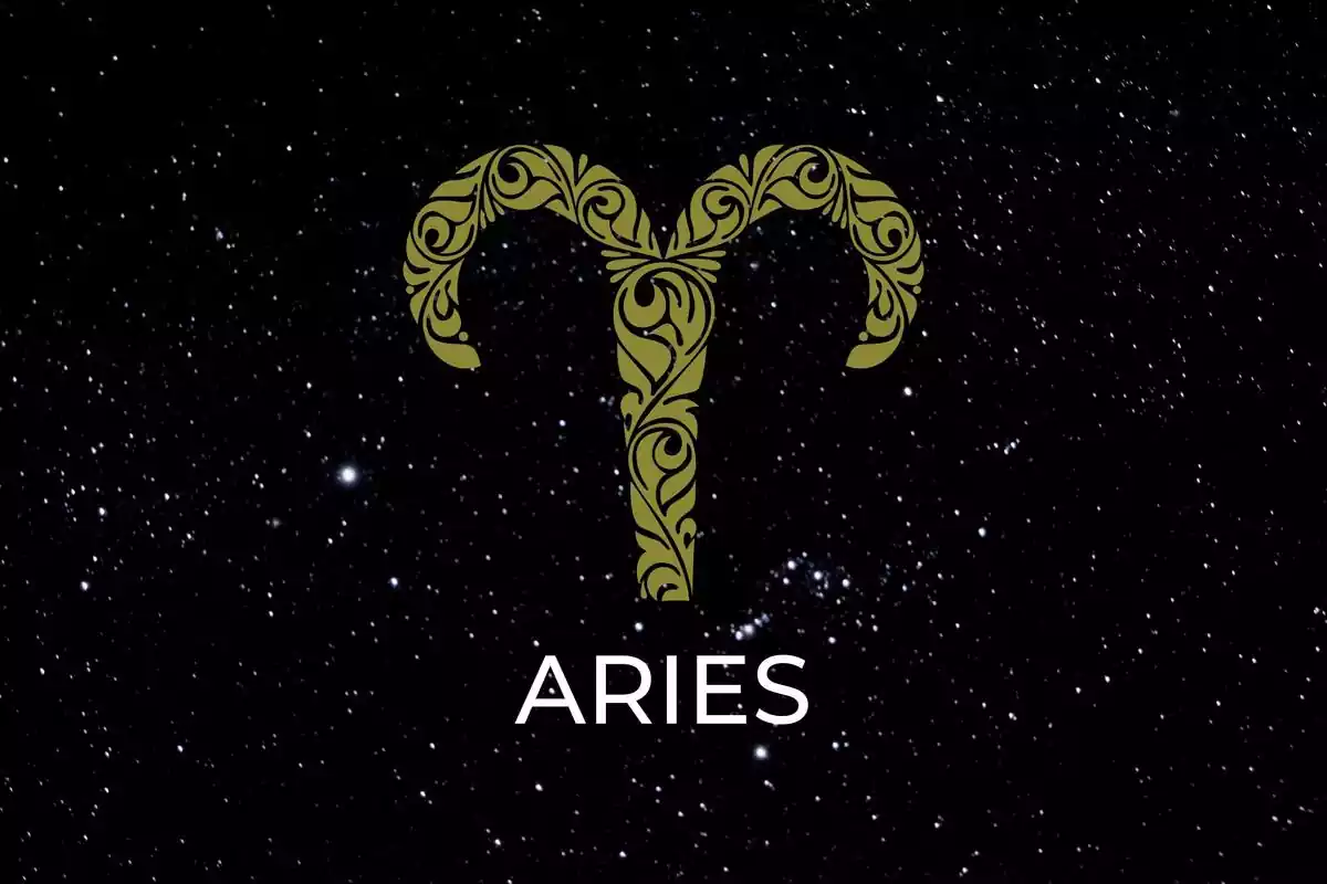 Aries Sign in gold on a black background