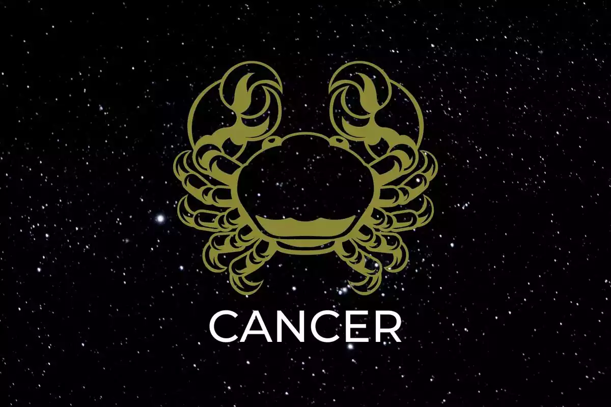Cancer Sign in gold on a black background