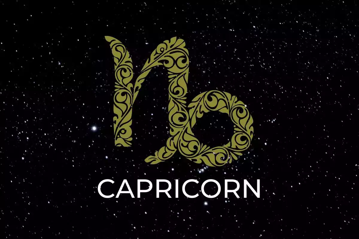 Capricorn Sign in gold on a black background