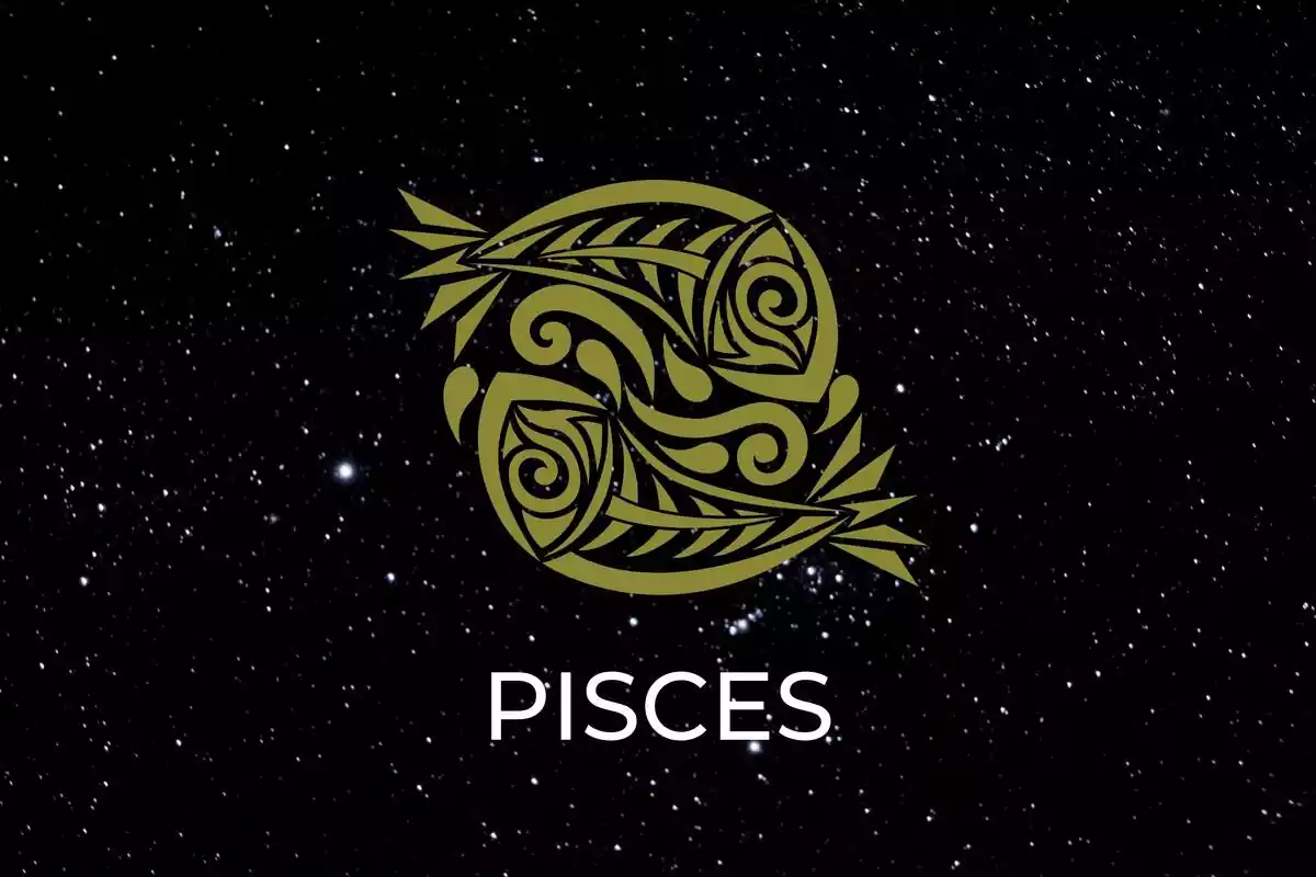 Pisces Sign in gold on a black background