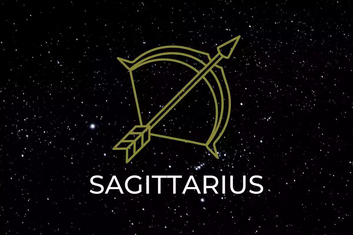 Sagittarius Sign in gold on a black background
