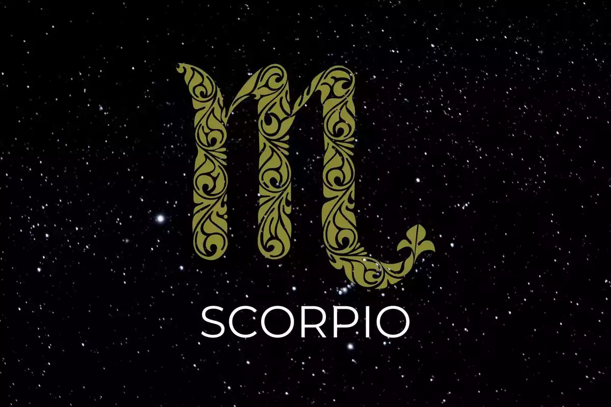 Scorpio Sign in gold on a black background