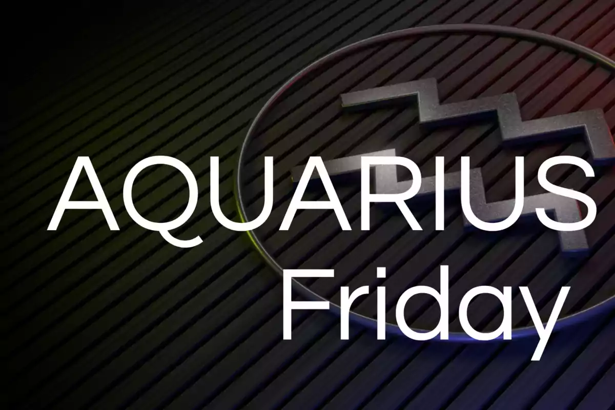 Aquarius sign with a dark background and the word Friday in large white letters