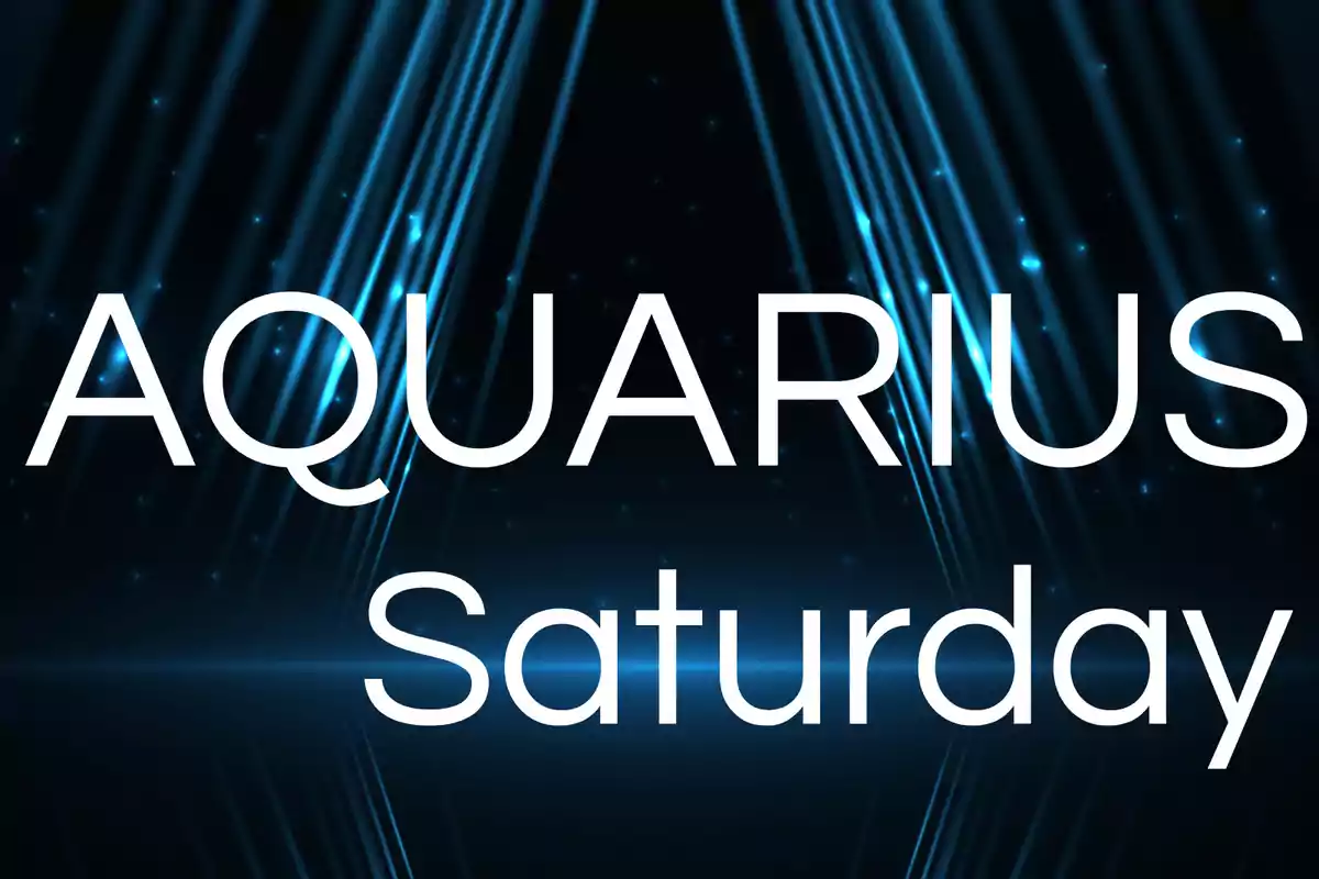 Large text that says Aquarius Saturday over a dark background with bright blue lights.