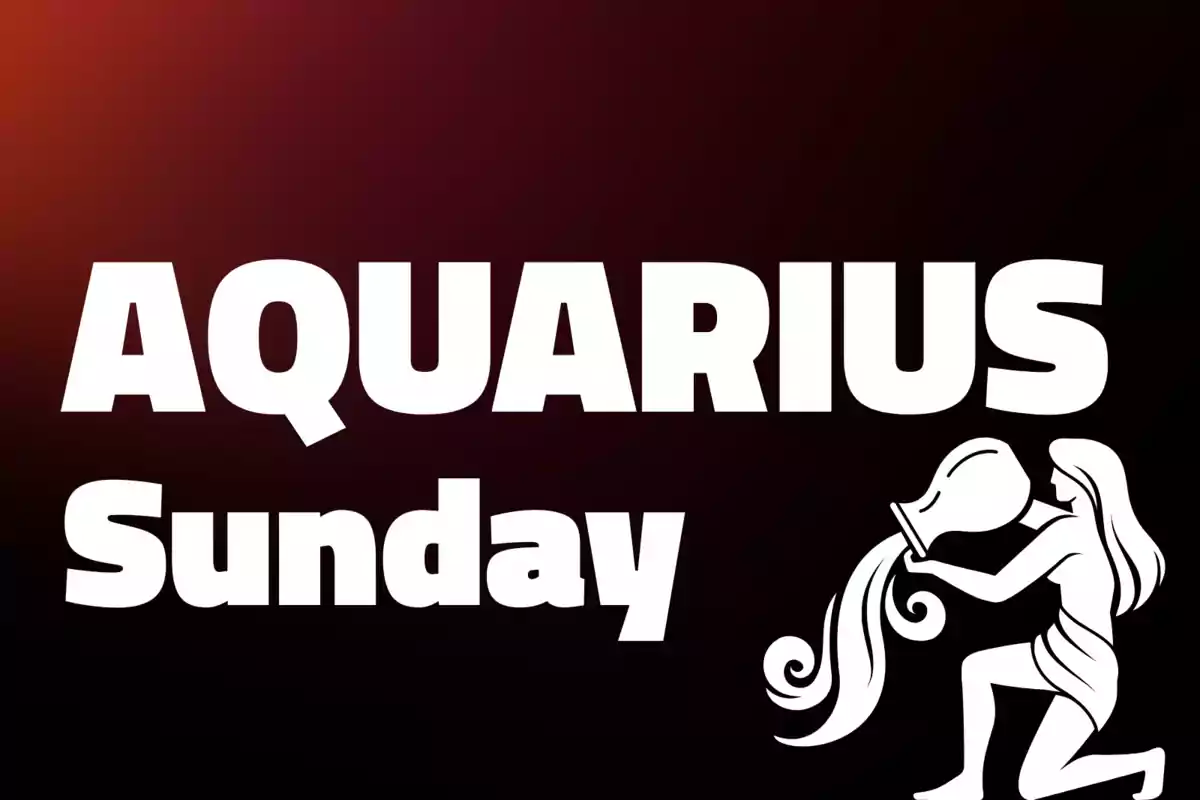 Image with a dark gradient background, large text that says Aquarius Sunday, and a white figure of a person kneeling and pouring water from a vessel.