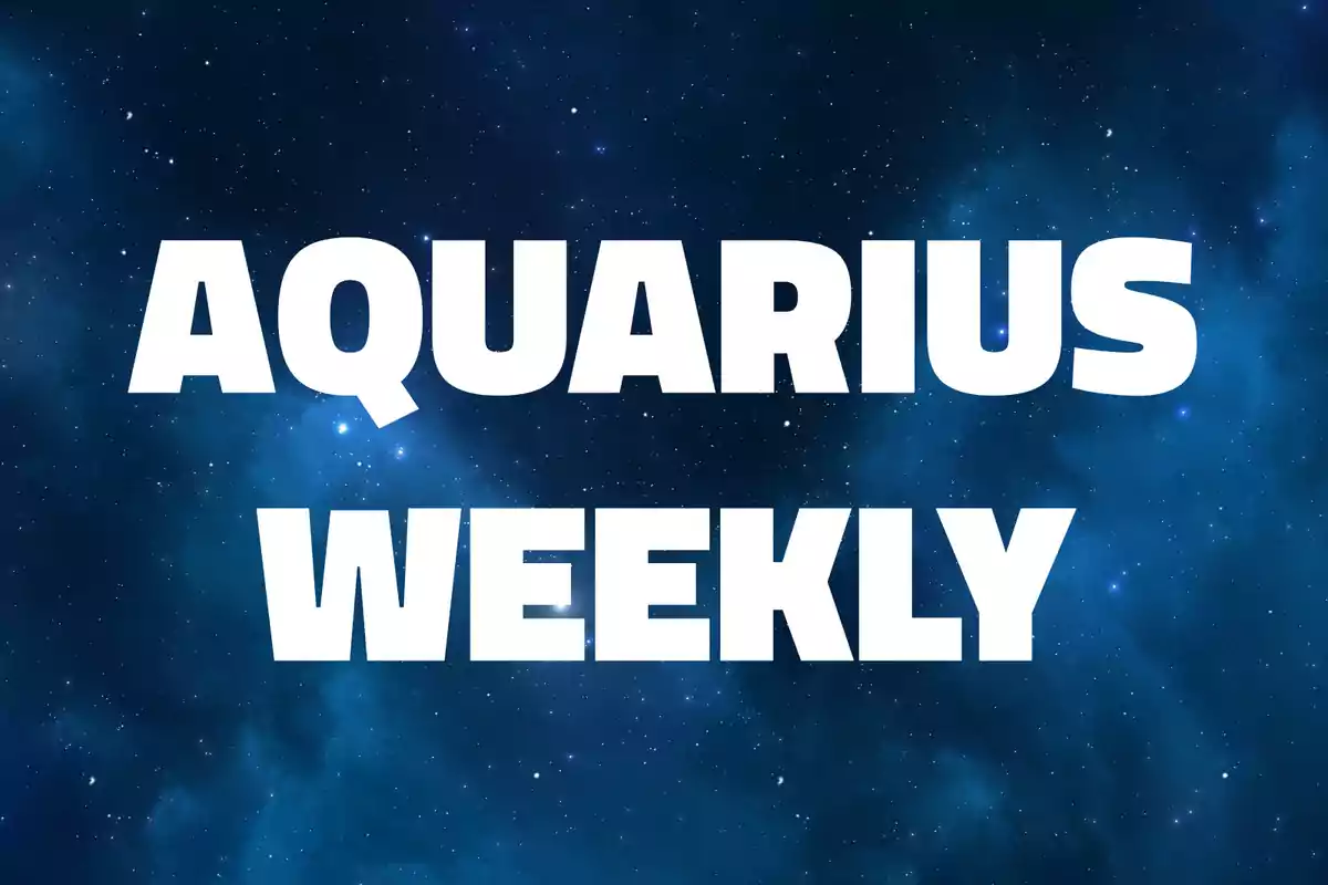 Large white letters reading "Aquarius Weekly" over a blue starry sky background.