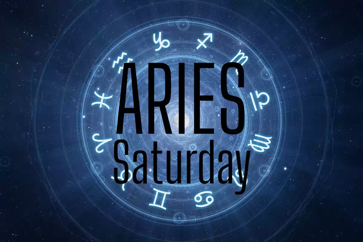 Aries horoscope for Saturday with zodiac symbols on a blue background
