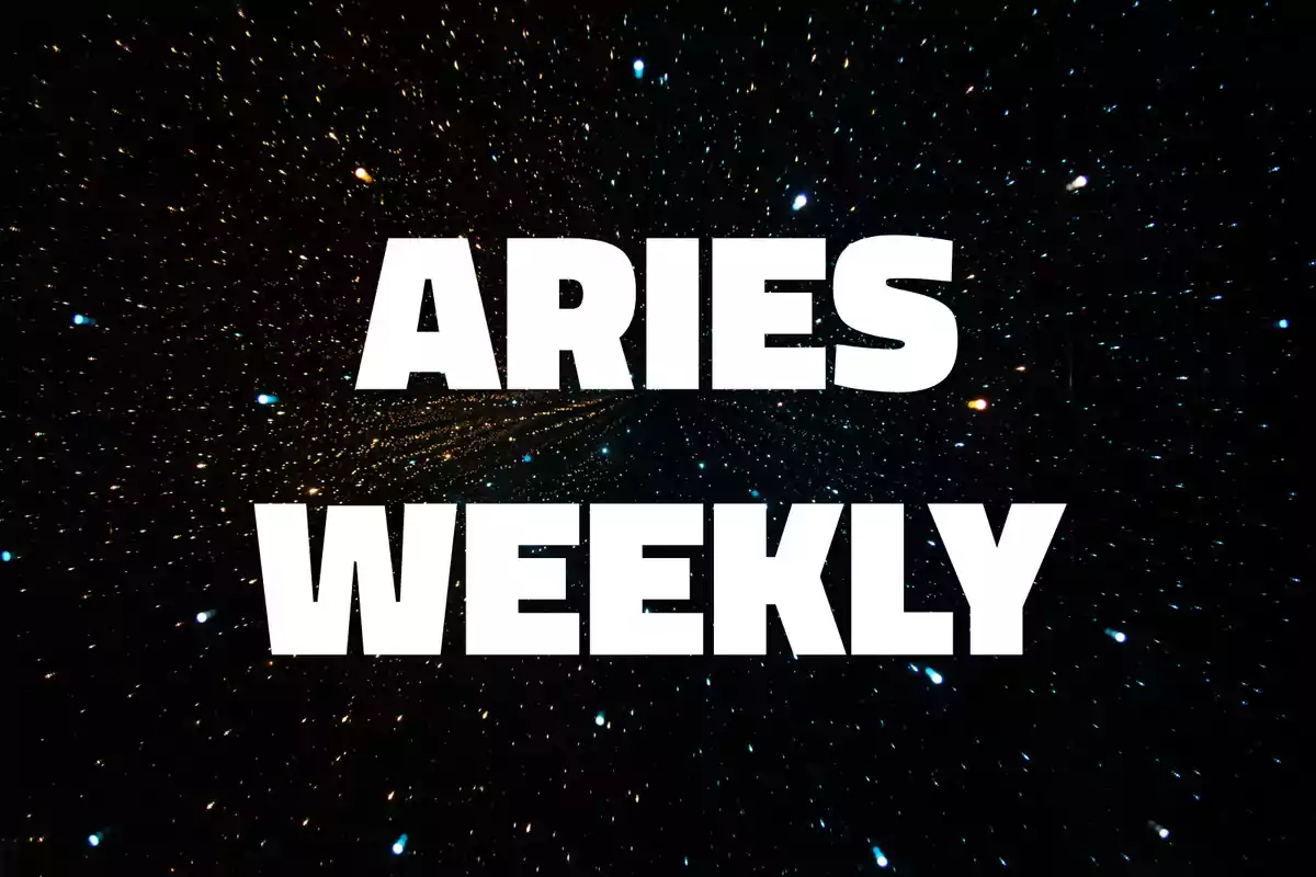 Aries Weekly text in large white letters on a background of stars in space