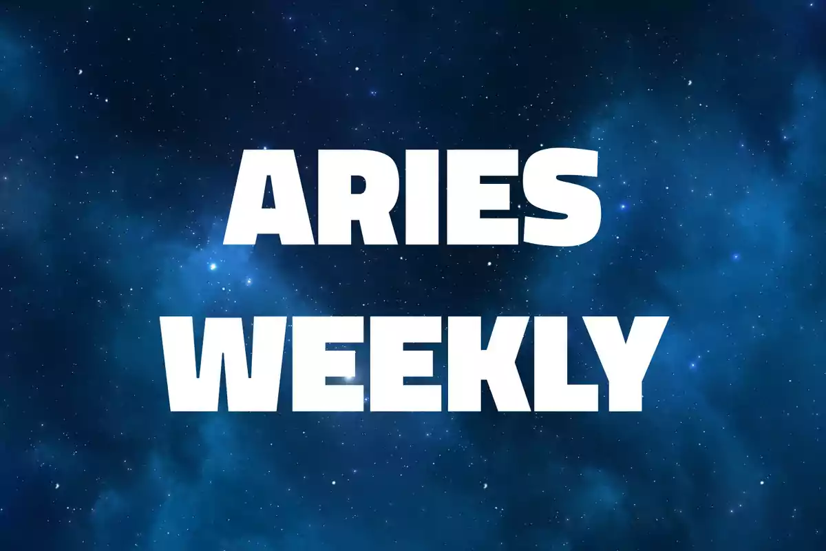 Aries Weekly text in large white letters on a dark blue starry sky background
