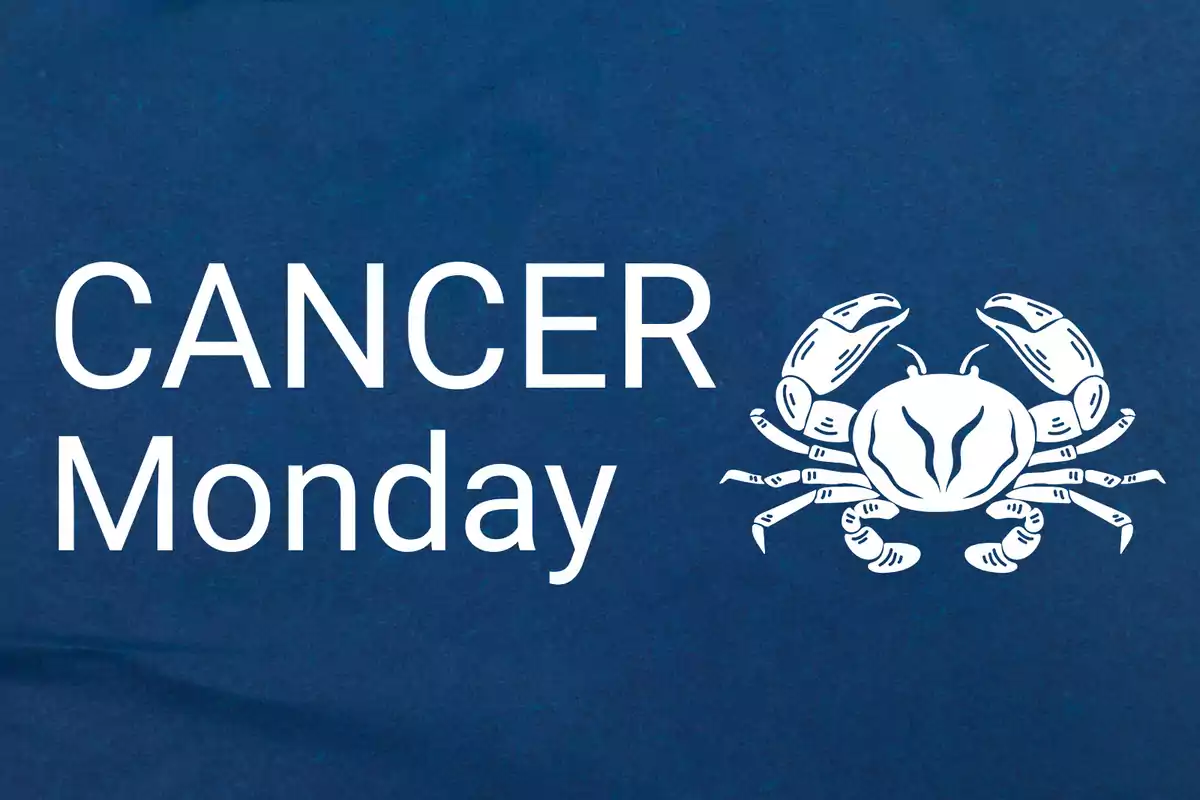 Text that says CANCER Monday next to a drawing of a crab on a blue background