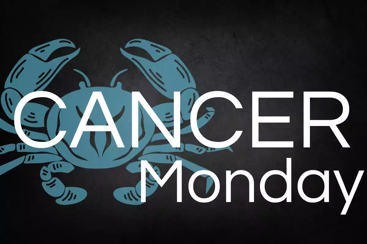 Blue crab background with the words Cancer and Monday in large white letters