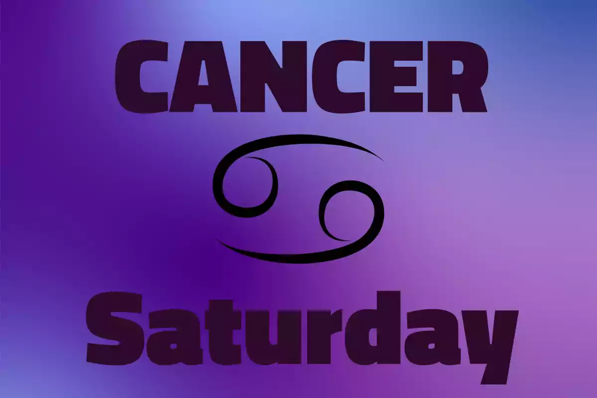 Gradient background in purple tones with the word Cancer at the top, the Cancer zodiac symbol in the center, and the word Saturday at the bottom