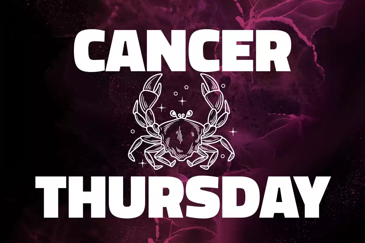 Dark background with a white crab design in the center and the words CANCER and THURSDAY in large white letters
