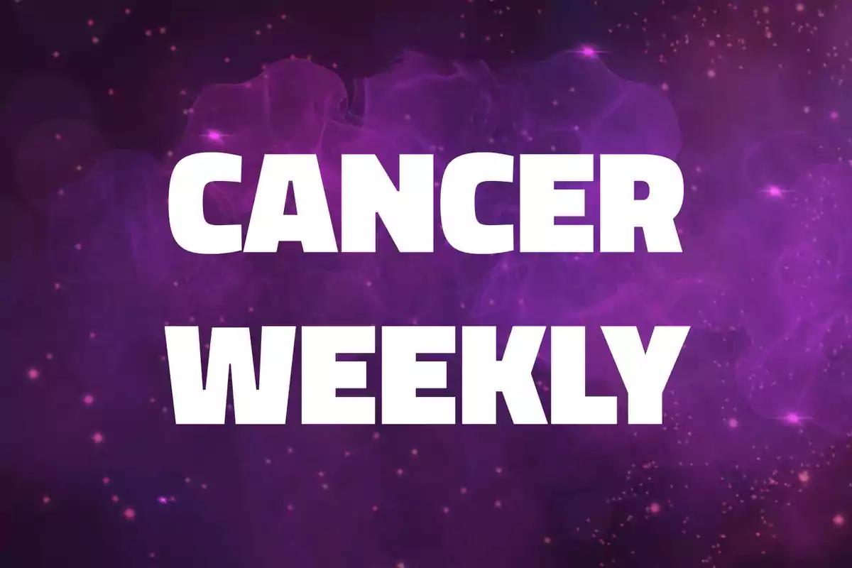Large text that says Cancer Weekly over a purple background with sparkles and lights.