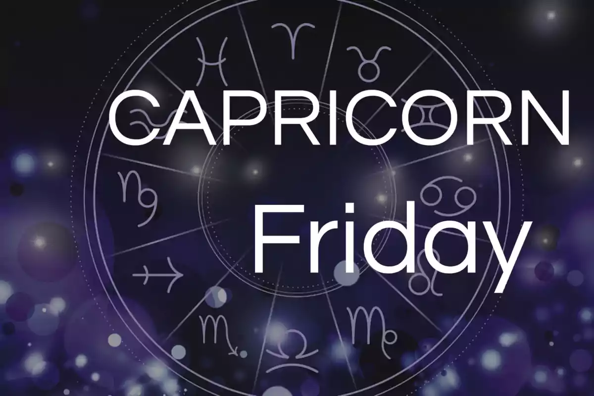 Capricorn horoscope for Friday with a background of zodiac signs and bright lights