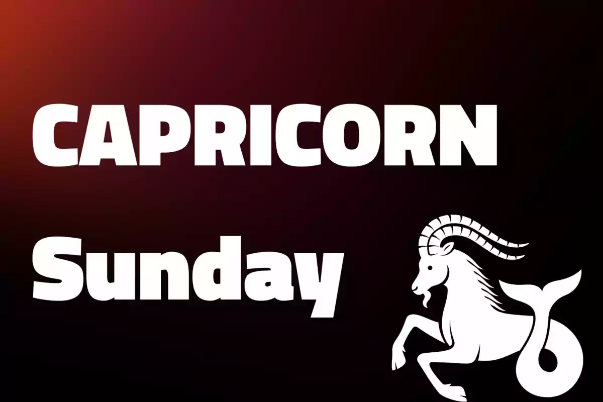 Dark background with the text "Capricorn Sunday" in large letters and a white illustration of the Capricorn symbol