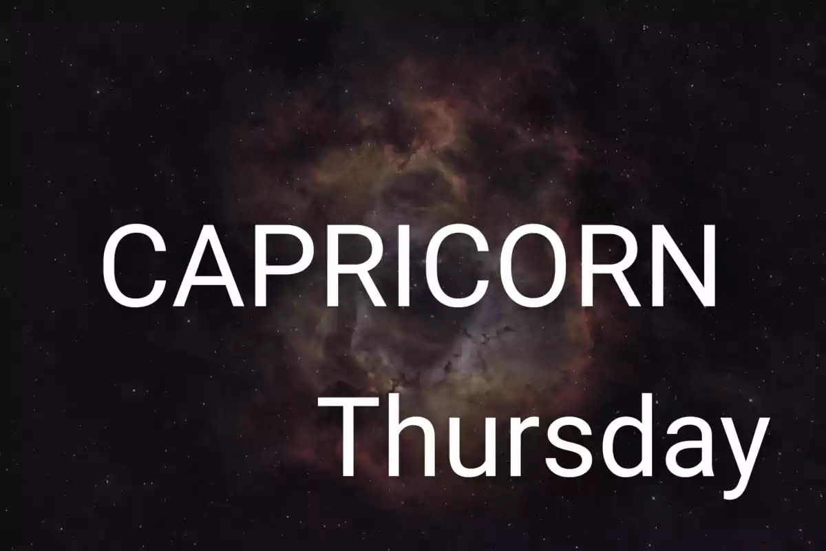 Capricorn Thursday text on a dark galaxy background.