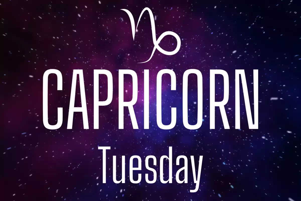 Starry background with the Capricorn symbol and the words "Capricorn" and "Tuesday" in large white letters
