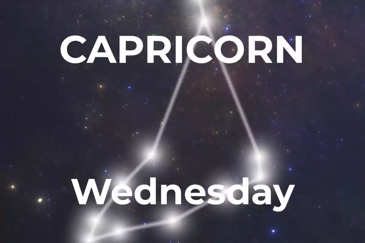 Capricorn constellation with the words Capricorn and Wednesday on a starry background