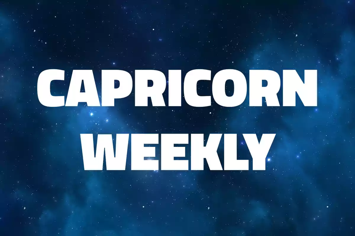 Capricorn Weekly text in large white letters on a dark blue starry sky background