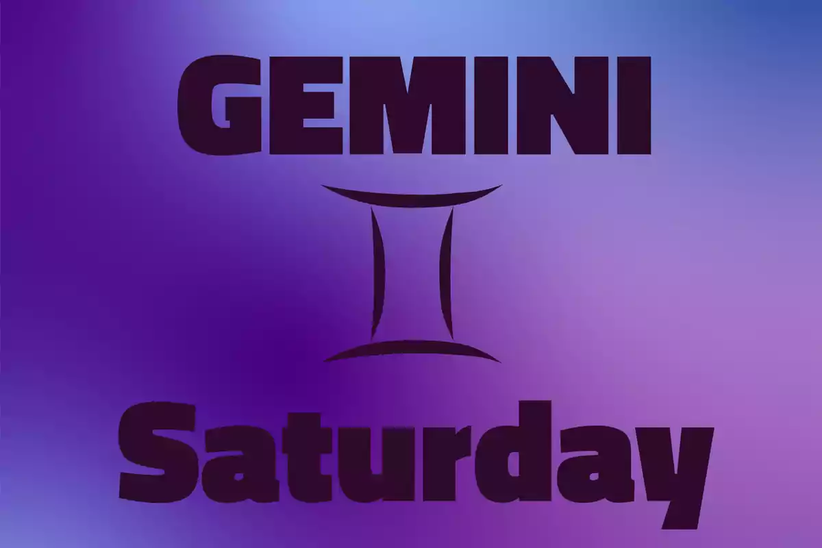 Gradient background in purple tones with the word GEMINI at the top, the Gemini symbol in the center, and the word Saturday at the bottom