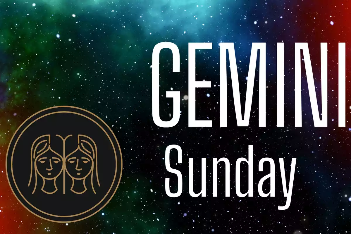 Galaxy background with the Gemini symbol and the words GEMINI Sunday