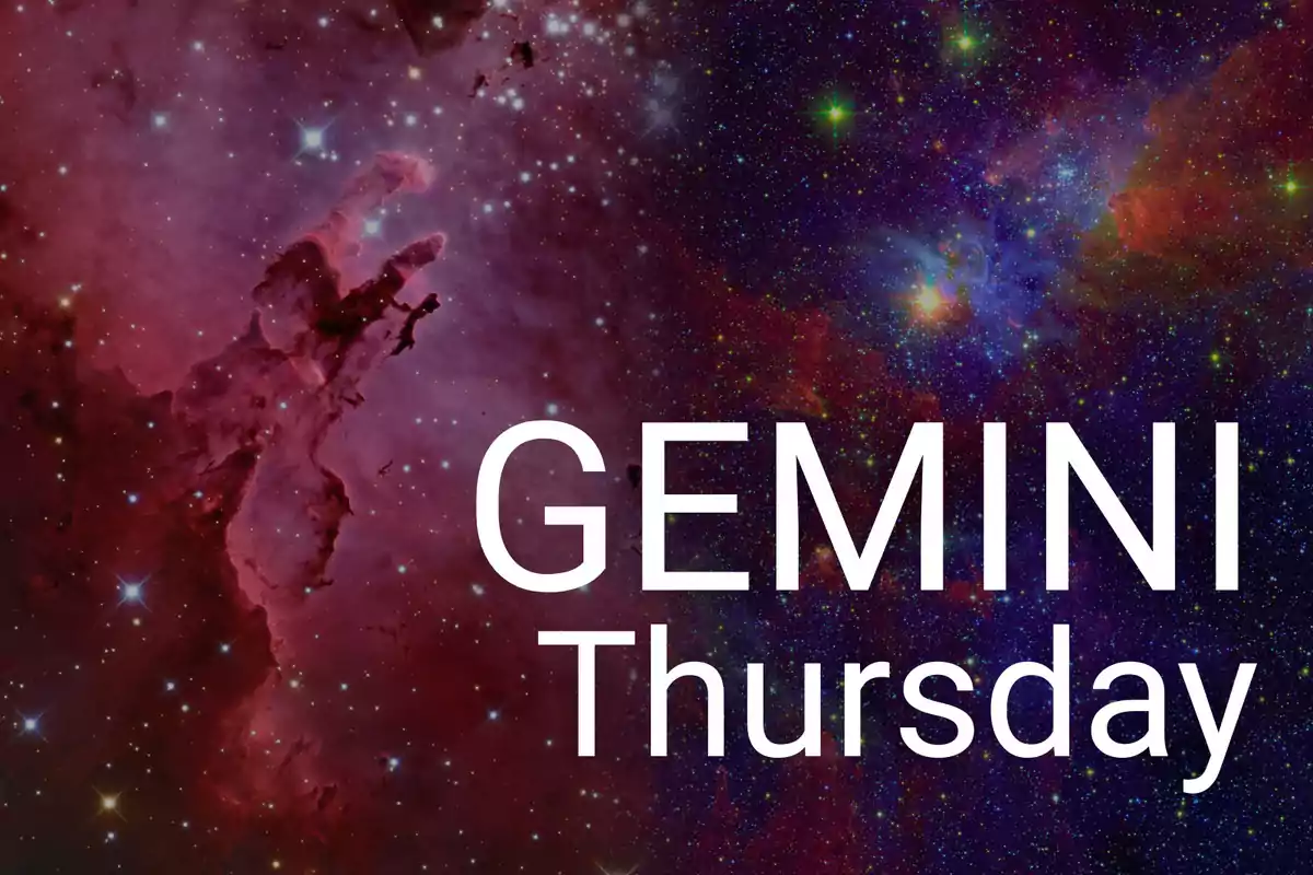 Space nebula background with the words GEMINI Thursday in large white letters