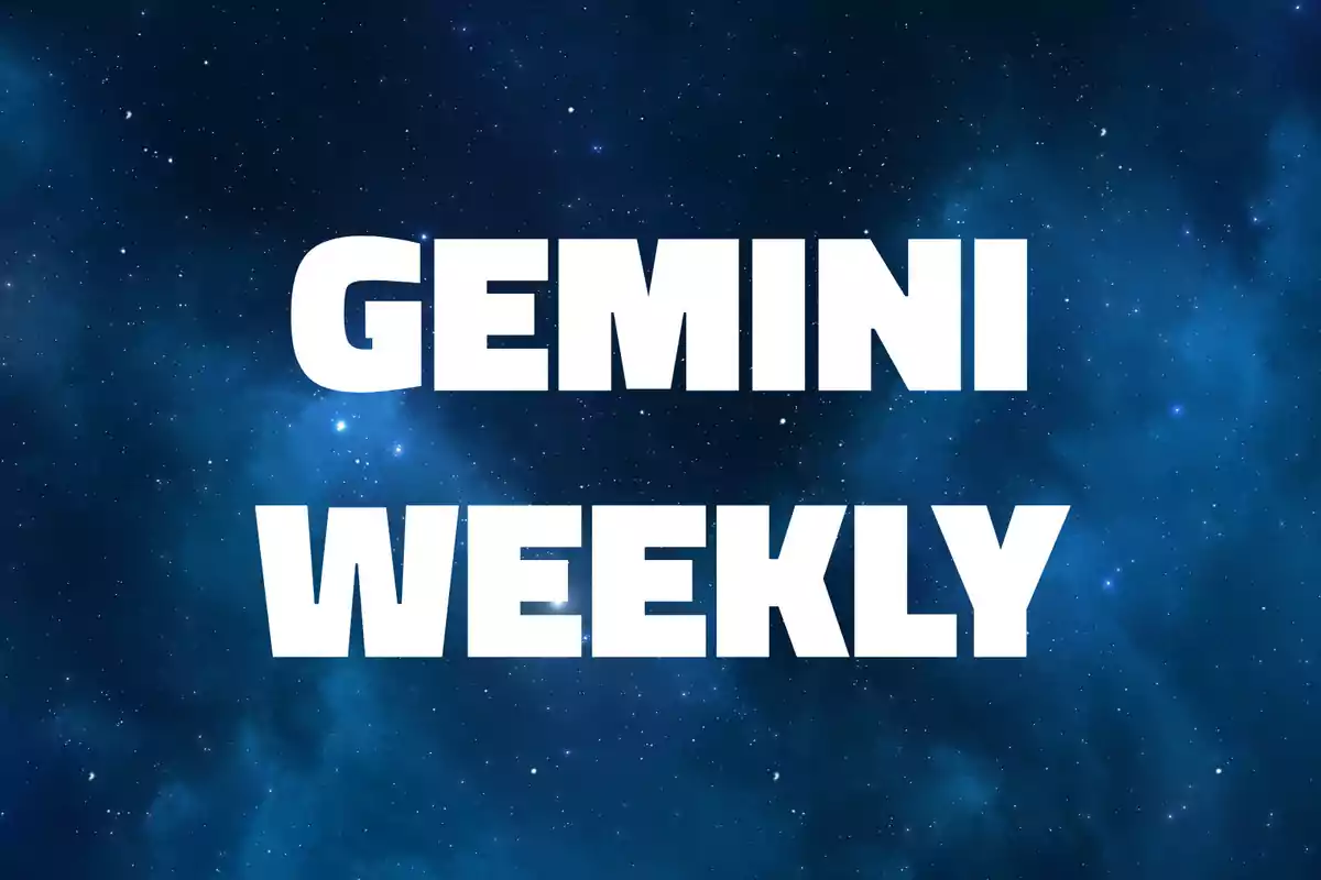 Gemini Weekly text in large white letters on a blue starry sky background.