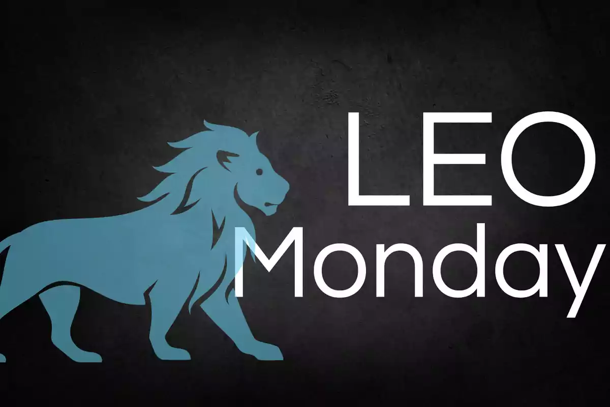 A blue lion next to the words LEO Monday on a dark background