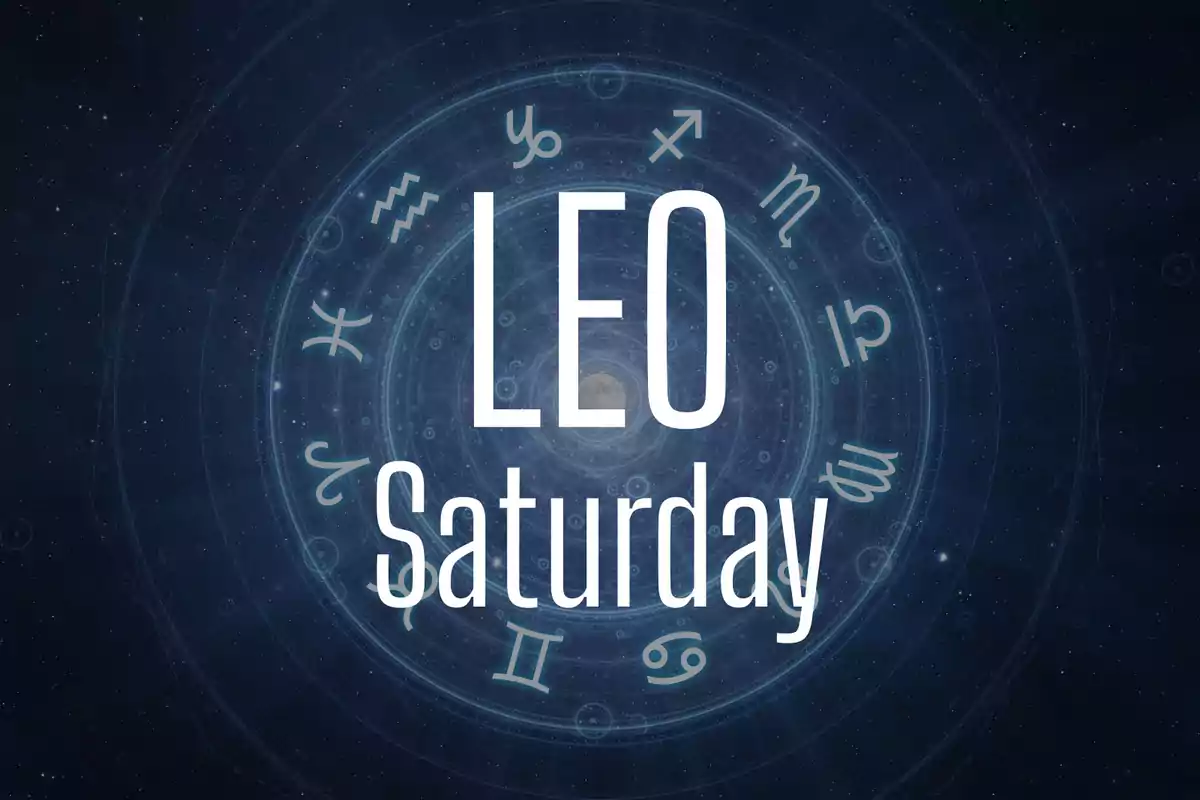 Leo horoscope for Saturday with zodiac symbols in the background