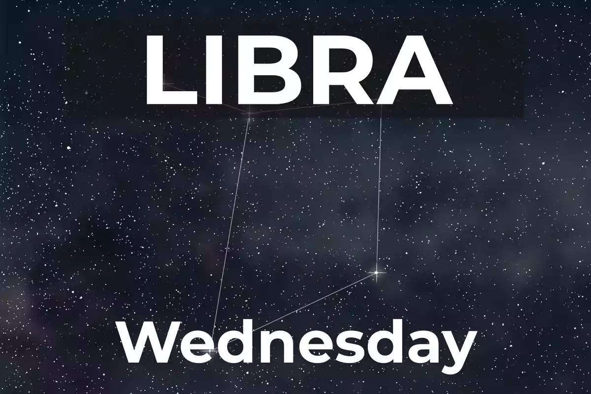 Starry background with the word LIBRA in large letters and Wednesday at the bottom