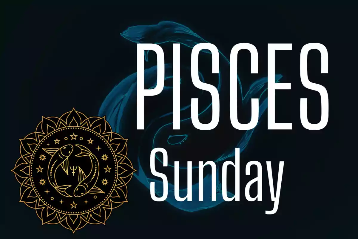 Illustration of two goldfish in a circle with the words Pisces and Sunday on a dark background