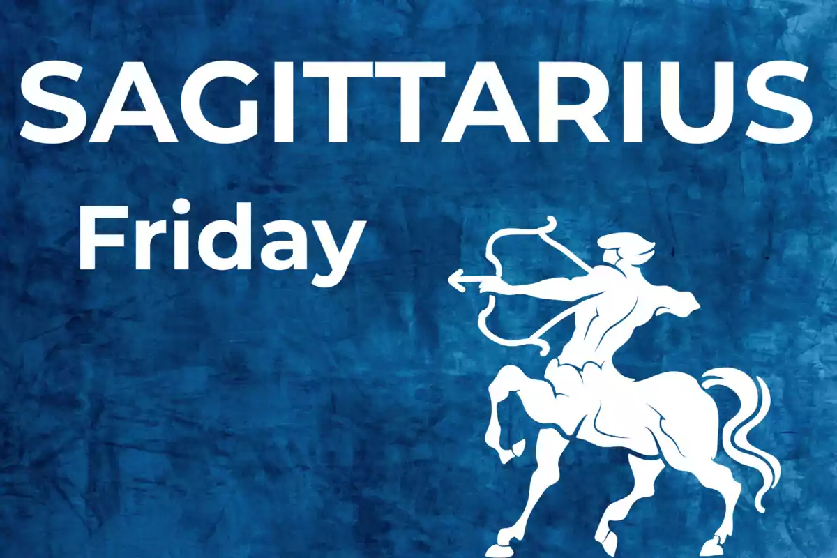 Sagittarius Friday with a blue background and a centaur figure with a bow and arrow