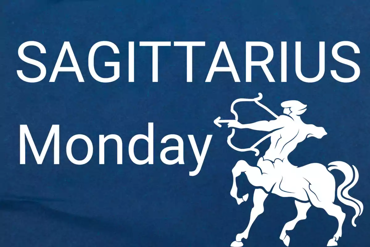 Sagittarius Monday with the silhouette of a centaur with a bow on a blue background