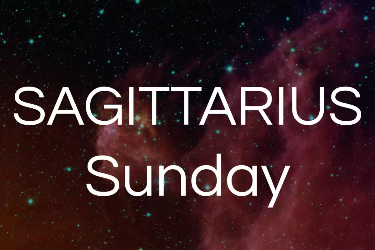 Sagittarius Sunday text on a background of stars and nebulae in space