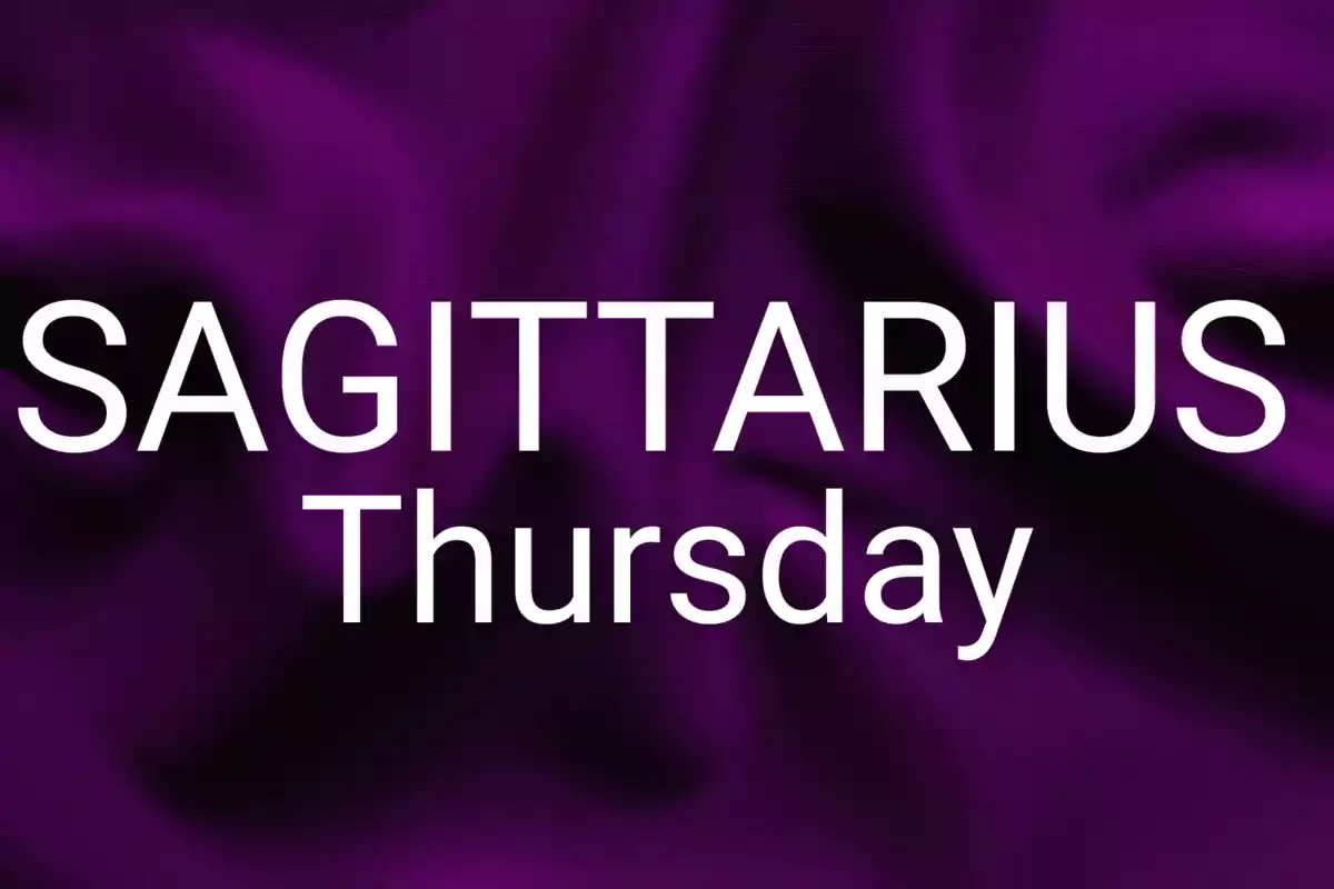 Purple background with the words SAGITTARIUS and Thursday in white letters
