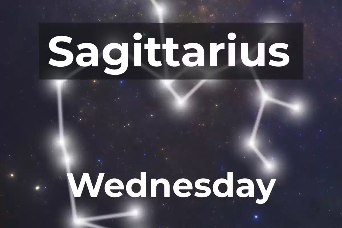 Sagittarius and Wednesday in large letters over a background of constellations and stars.