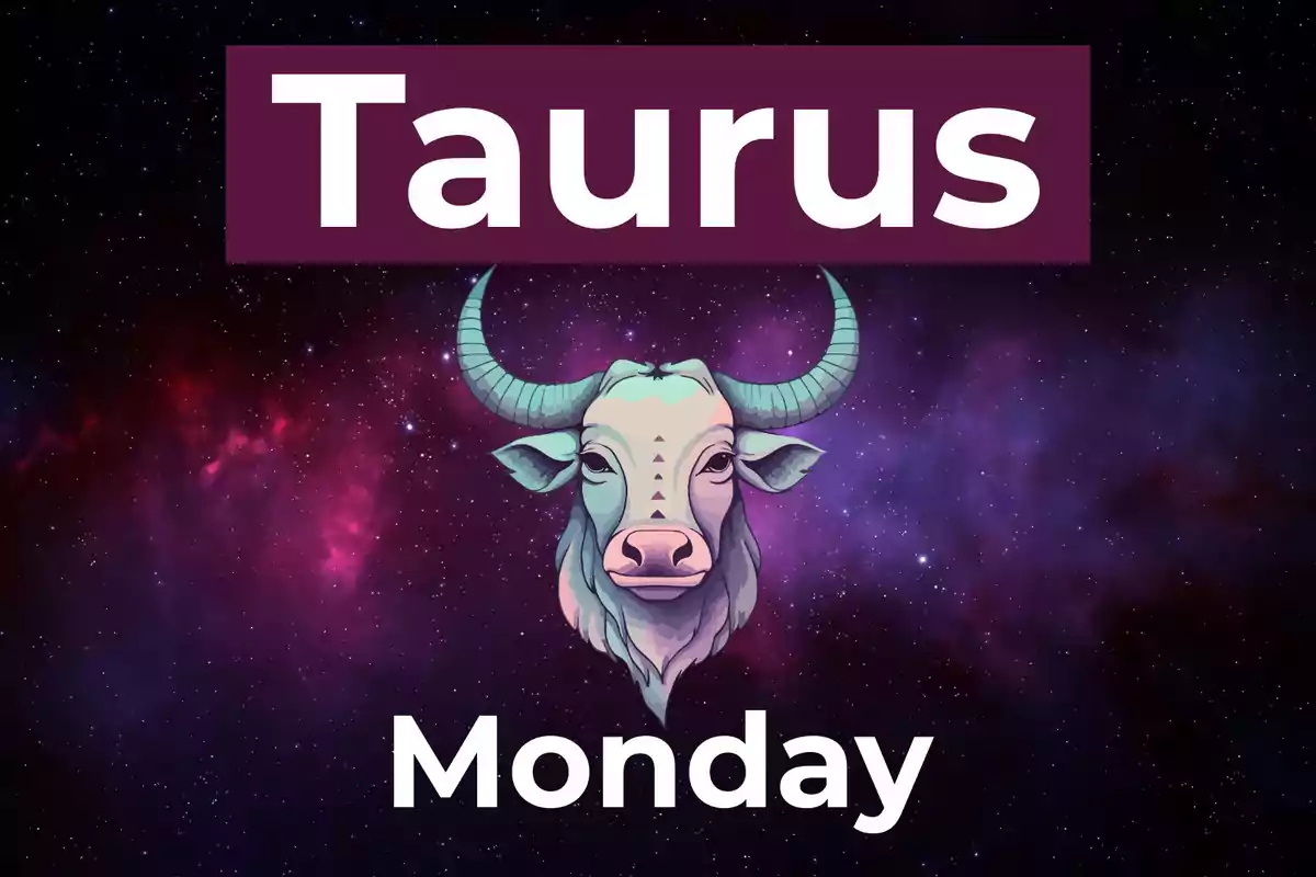 Illustration of a bull with a galaxy background and the words Taurus and Monday in large letters